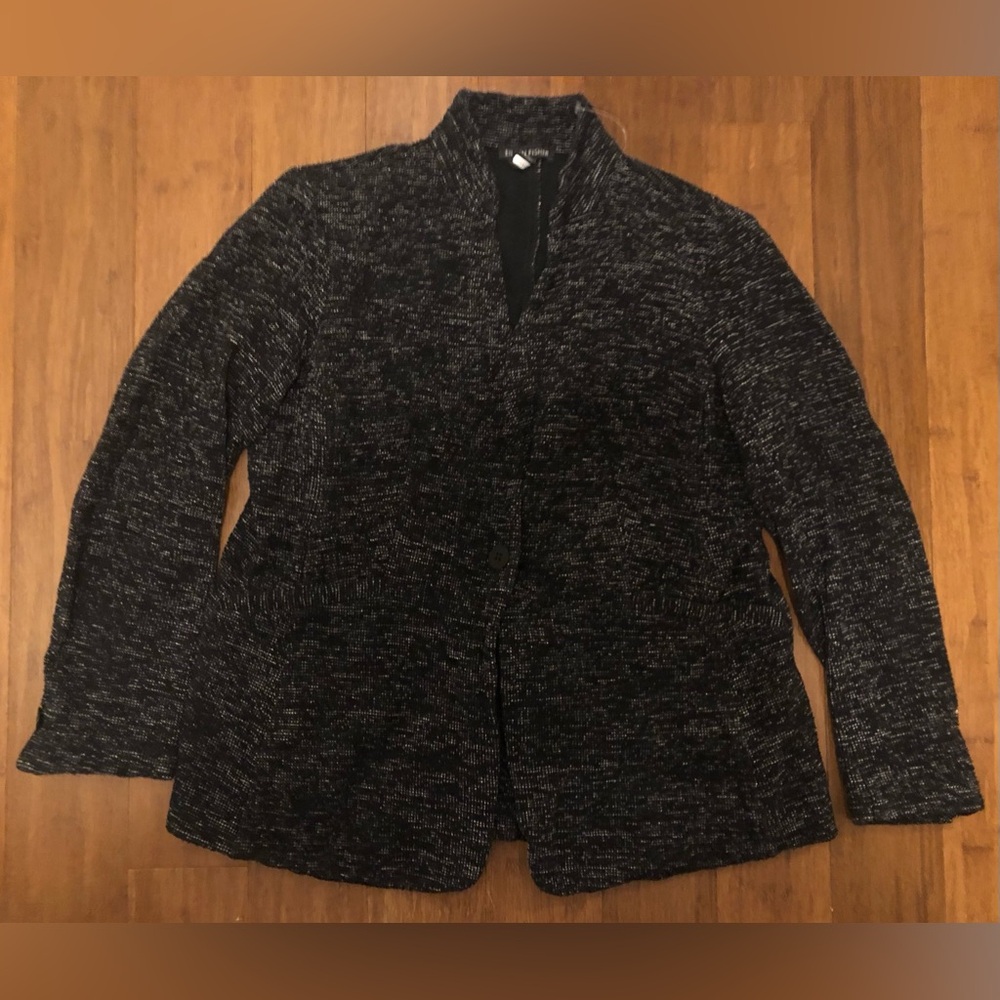 Eileen Fisher Blazer Sweater Tweed 1 Button black XS Jacket preppy